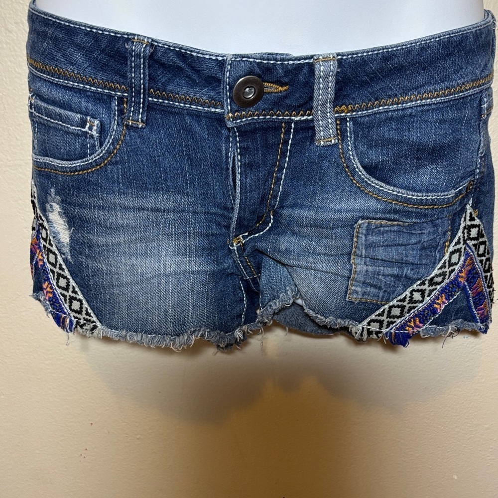 Mudd Blue Jean Shorts with Embroidered Details